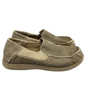 Crocs Santa Cruz Canvas Slip On Loafers Khaki Tan Moccasins J6 Kids